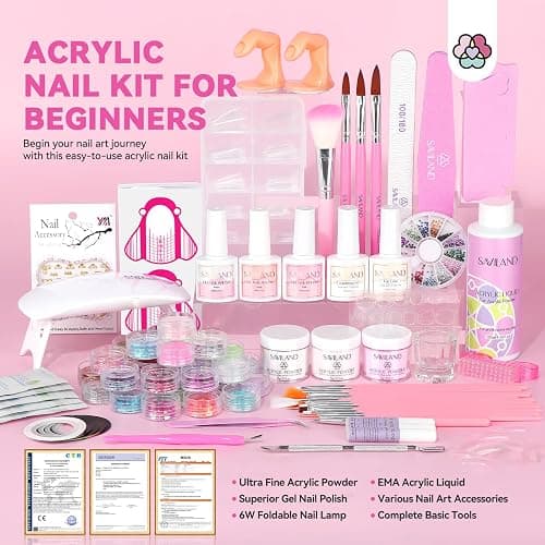 SAVILAND Acrylic Nail Kit with Everything: Nails Kit Acrylic Set for Beginner with Gel Polish Kit U V Light Nail Extension DIY Home Salon Gift Set thumbnail 2