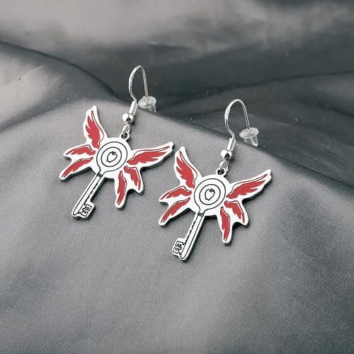 LQRI Anime Character Gifts Demon Cartoon Characters Inspired Heart-Shaped Wings Key Earrings Anime Series Merchandise thumbnail 5