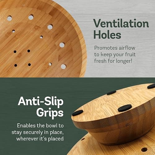 Bambüsi Wooden Fruit Bowl - Large Decorative Pedestal Bowl for Kitchen Counter, Dining Table, and Home Decor - Modern Serving Bowl for Fruits, Salads, Keys, Centerpiece, Entryway thumbnail 5