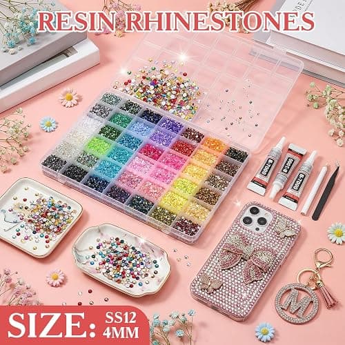 80000Pcs Bedazzling Kit, 42 Colors 4mm Flatback Rhinestones with 3 B7000 Glue & Tools, Bedazzler Kit for Crafts Clothes Tumblers Nail Art & Diamond Painting - Christmas Birthday Gift for Girls thumbnail 3
