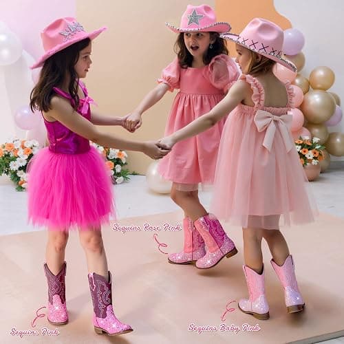 Motasha Girls Cowgirl Boots Unisex-Child Mid Calf Glitter Toddler Cowboy Boot Little Big Kids Western Riding Shoes thumbnail 5