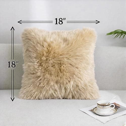 AGFNGE Luxury Soft Fur Sheepskin Fleece Cushion Cover Pillowcase Decorative Throw Pillows Covers, No Pillow Insert, 1pc (Khaki Camel, 18"×18") thumbnail 3