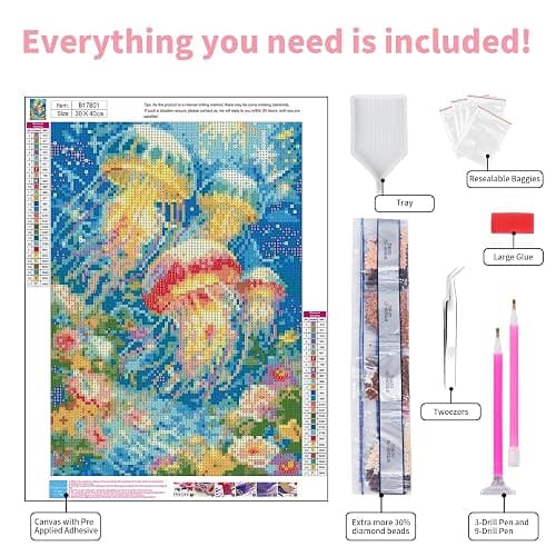 GEEHEIY Jellyfish Diamond Art Kits for Adults, 5D Diamond Painting Kits for Beginner, DIY Full Drill Round Gem Art for Home Wall Decor 12 x16 Inch thumbnail 4