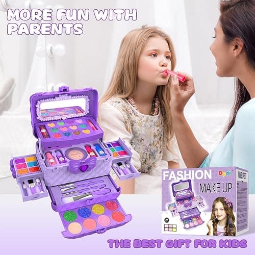 54 Pcs Kids Makeup Kit for Girls, Princess Real Washable Pretend Play Cosmetic Set Toys with Mirror, Birthday Gifts for 3 4 5 6 7 8 9 10 Years Old Girls Kids (Purple) thumbnail 7