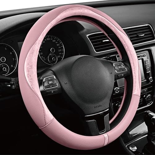 PIC AUTO Steering Wheel Cover, Pink Patterned Leather Patchwork Design, Universal Fit 14.5"–15.5", Anti-Slip, Odor-Free, Soft PU Grain Leather, Durable Grip Car Accessory for Girls & Women thumbnail 5