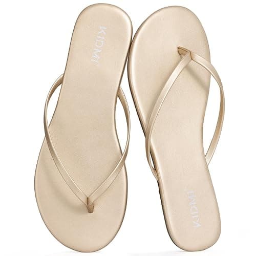 KIDMI Women's Thong Flip Flops, Memory Foam Vegan Leather Flats Sandals | Soft Flexible Straps Casual Summer Beach Minimalist Sandals for Travel, Walking and Daily Wear - Image 1