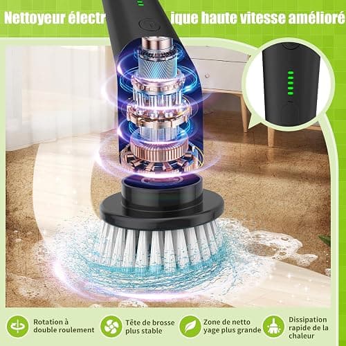 YKYI Brosse électrique Nettoyage rotative avec 8 têtes, Manche Extensible, 2 Vitesses, Batterie 2500mAh, étanche IPX7 – Brosse Nettoyage Salle de Bain et Cuisine thumbnail 3