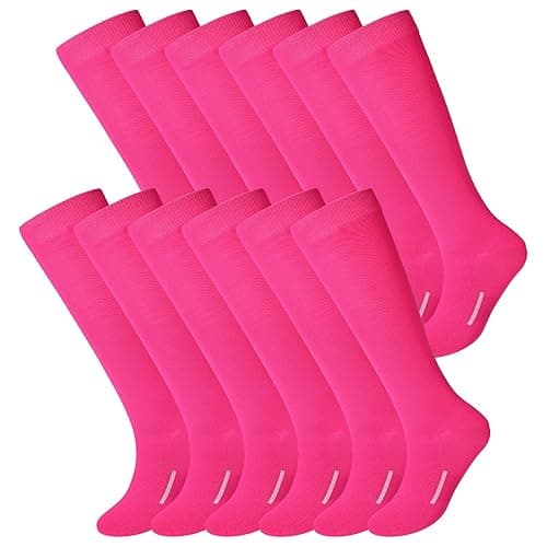 Haysandy 12 Pairs Youth Socks Bulk Soccer Football Softball Baseball Socks for Athletic Girls Kids Youth Adults Team Sport - Medium - Hot Pink