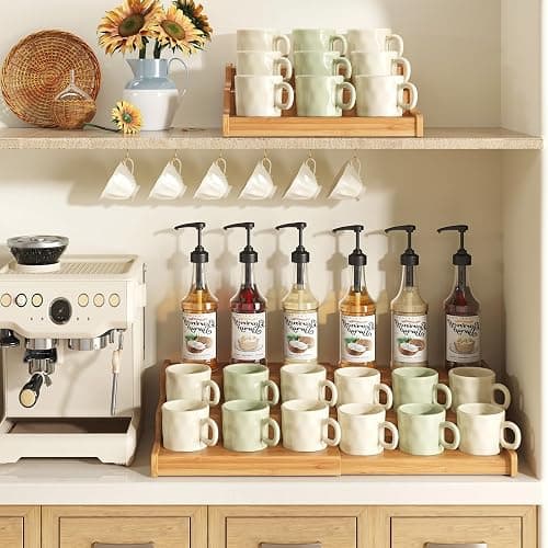 Hongtamoya 3-Tier Expandable Bamboo Mug Holder For Countertop Coffee Cup Holder Display Mug Organizer Mug Rack for Coffee Bar Organizer Mug Shelf for Cabinet for Kitchen, Home thumbnail 2