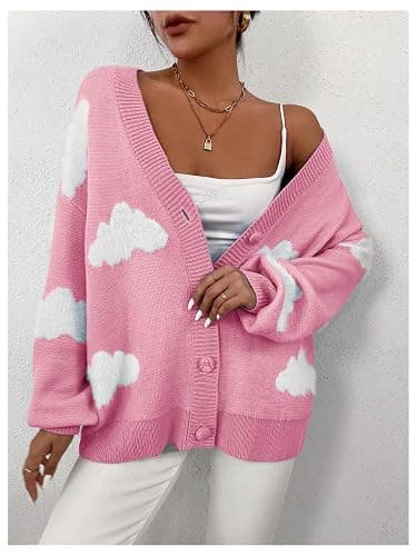 SOLY HUX Women's Button Down V Neck Long Sleeve Cloud Open Front Knit Cardigan Sweater thumbnail 4