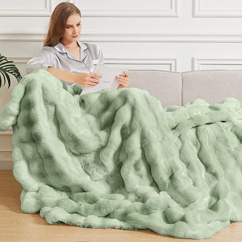 ORINOVA Sage Green Twin Fluffy Furry Blanket Comfy Blanket Cozy 60x80 Faux Fur for Living Room Bed Thick Ultra Soft Fuzzy Throw Home Gifts 860 GSM - Image 1