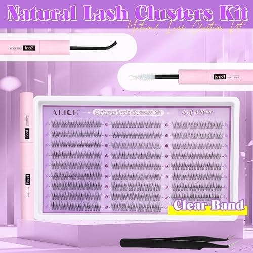 ALICE Natural Lash Clusters Kit - Clear Band Wispy Lash Extension C Curl 11-13mm 162pcs - Individual Lashes With Glue Bond, Seal, and Tweezers for DIY at Home thumbnail 9