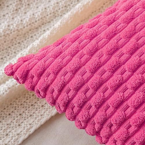 MIULEE Pack of 2 Decorative Throw Pillow Covers 18x18 Inch Soft Boho Striped Textured Corduroy Pillow Covers Modern Farmhouse Home Decor for Couch Bed Sofa Living Room Hot Pink thumbnail 2