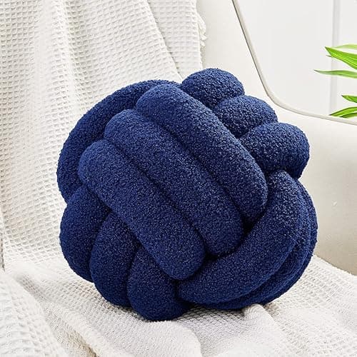 Uvvyui Knot Pillow Ball, Soft Home Decorative Pillows, Round Throw Pillow, Handmade Knotted Plush Pillow, Round Boucle Pillow Cushion (8.6 Inches Navy) - Image 1
