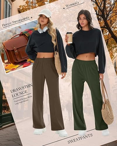 Oakgarden 3 Pack Women's Fleece Sweatpants Thermal Baggy Wide Leg High Waist Drawstring Lounge Winter Pants with Pockets thumbnail 2