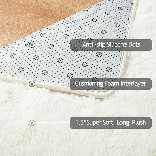 Softlife Area Rug for Bedroom, Fluffy Shag Plush 3x5 Cream Rugs for Living Room Girls, Shaggy Throw Soft Fuzzy Small Kids Carpet for Dorm Bedside Ultra Cozy Non-Slip Indoor Decor thumbnail 7