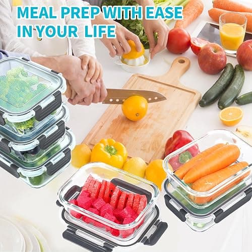 Skroam 10 Pack Glass Meal Prep Containers, 22 OZ Glass Airtight Food Storage Containers with Lids, Pantry Kitchen Storage Containers for Lunch, Food Storage, Meal Prep, Lunch Bento Boxes thumbnail 6