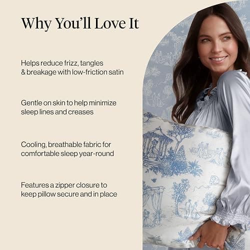 Bridgerton x Kitsch Satin Pillowcase W/Zipper - Size 19x26, Garden Toile | Softer Than Silk Pillow Cases, Smooth Cooling Satin Pillow Case for Hair and Skin, Wrinkle-Free, Machine Washable thumbnail 5