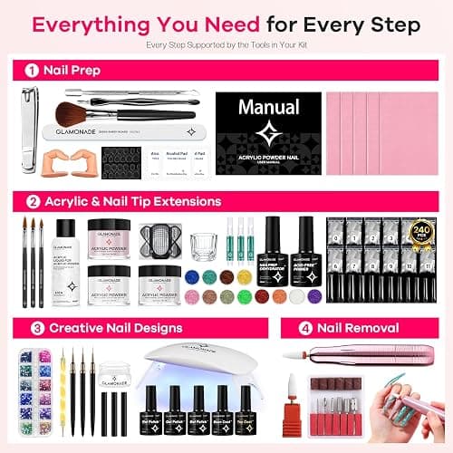 Glamonade Acrylic Nail Kit for Beginners: Professional Nail Set with Drill Acrylic Powder Gel Polish Nail Stamp for Home Starter Practice & DIY Manicure thumbnail 3