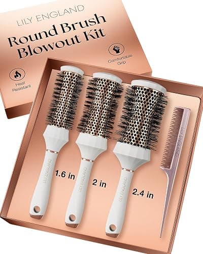 Lily England Round Hair Brush Set, 4 Piece Professional Blow Dry Kit with 3 Round Brushes and Comb for Styling, Beauty Gifts Sets for Women (White) - Image 1