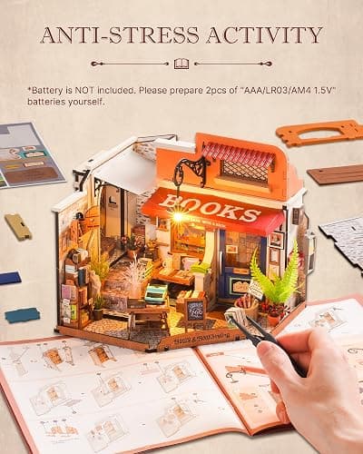 Rolife DIY Miniature House Kit 1:20 Scale Bookstore, Build Mini House Building Kit with LED Lights Craft Kits for Aduls Gifts for Him Her thumbnail 5