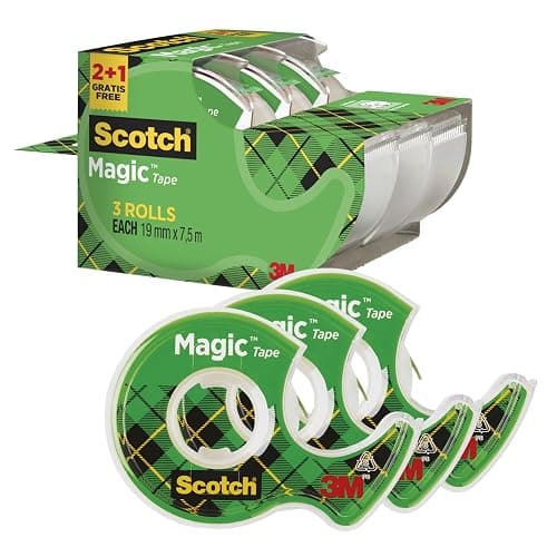 Scotch Magic Tape, Rouleaux de Ruban Adhésif Transparent avec Dévidoir, Lot de 3, Ruban de 19mm x 7.5m - Idéal pour le Bureau et l'École - Image 1