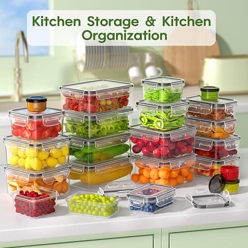 KEMETHY 44-Piece Food Storage Containers with Lids(22 Containers & 22 Lids), Plastic Food Containers for Pantry & Kitchen Storage and Organization, BPA-Free, Leak Proof, Reusable with Labels & Pen thumbnail 8