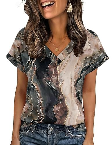 Zeagoo Womens Summer Tops Rolled Short Sleeve V Neck Shirts Casual Dressy Business Work Blouses Outfits - Image 1