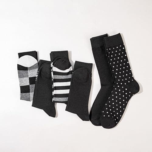 GLENMEARL Mens Dress Socks 6 Pack, Classic Patterned Black Combed Cotton Casual Mid Calf Socks for Men, Size 10-13 thumbnail 3