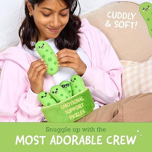 Emotional Support Pickles by Relatable, Cuddly Stuffed Animals and Toys, Squishy Toys and Plushies, Perfect Funny Pickle Gifts for Loved Ones of All Ages, Includes 5 Plushies with Carrying Basket thumbnail 5