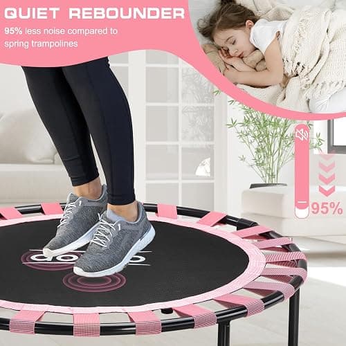 AOTOB 40/48" Fitness Trampoline for Adult, Max Load 450 LBS, Foldable Mini Trampoline with Durable Bungees,Small Rebounder Exercise Trampoline with Bar for Workout for Quiet & Safely Cushioned Bounce thumbnail 5