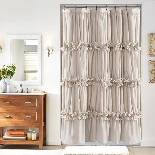 Homechoice Decor Camel Ruffle Stall Shower Curtain, Vintage Handcrafted Bow Tie Bath Curtain for Master Bathroom, Ruched Microfiber Bathroom Curtain with 8 Buttonholes, 48" W x 72" H (LQ-10) - Image 1