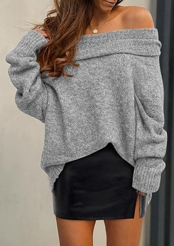 PRETTYGARDEN Women's Off The Shoulder Sweater Long Sleeve Tops 2025 Fall Loose Knit Pullover Sweaters Winter Clothes thumbnail 4