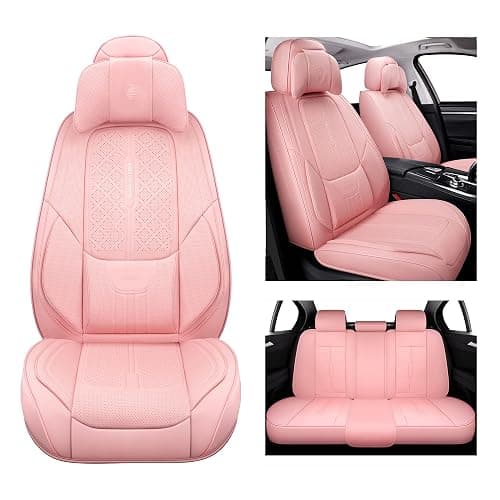 NS YOLO Universal Fit Premium Pink Leather 5-Seats Car Seat Covers | Waterproof full-set seat protector for Cars,SUVs,Trucks,airbag-safe,wipe-clean,10-min install,all-season car seat cushion. thumbnail 8