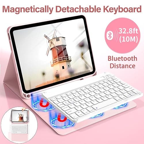 BQDIYOO Case for iPad 11th/10th Generation with Keyboard, 11 inch A16/10.9" iPad 10 Case (2025/2022) with Pencil Holder, Wireless Keyboard and Slim Lightweight Soft Cover Auto Wake/Sleep, Pink thumbnail 4
