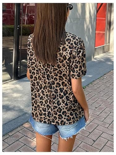 RoseSeek Women's Y2k Cheetah Print Top Leopard Print Tops Short Sleeve Loose Basic Animal Print Summer T Shirt thumbnail 2
