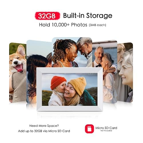 Digital Picture Frame, 10.1 inch Frameo Digital Frame WiFi, 1280 * 800 IPS HD Touchscreen, 32GB Storage, Instant Share Pictures Video, Smart Photo Frame Electronic, Gifts for Mom, House Warming thumbnail 5