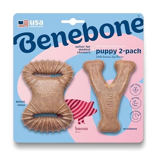 Benebone Puppy 2-Pack Dental Chew/Wishbone Dog Chew Toys, Real Bacon | Made in USA, Dog Bones, Puppy Toys, Puppy Teething Toys, Long-Lasting, Keeps Them Busy - Image 1