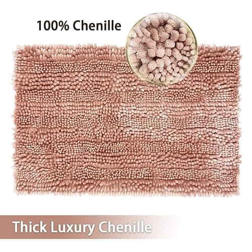 Civkor Bathroom Rugs Mats Set 2 Piece Pink Butter Chenille, Cute Bath Mat Rug Shiny Noodle with Non Slip Backing, Super Water Absorbent Machine Washable 31x20 and 24x16 Inch thumbnail 6