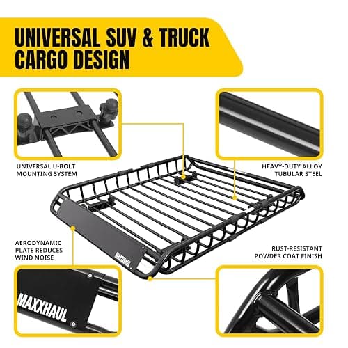 MAXXHAUL 70115 Universal Steel Roof Rack Car Top Cargo Carrier/Basket - 46" X 36" X 4-1/2" - 150 lb Capacity, Black thumbnail 4