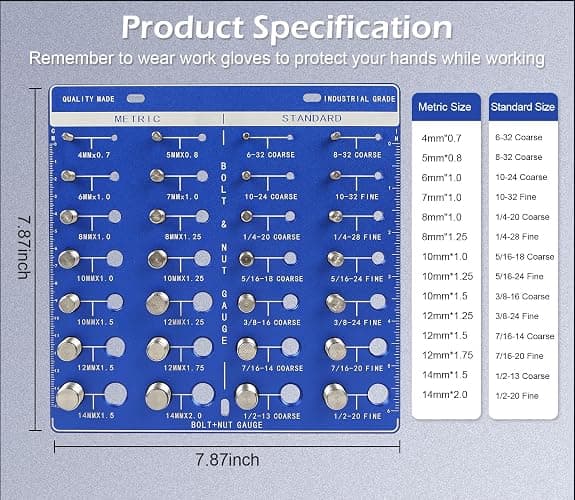 Sendoger Square Thread Checker, Nut and Bolt Thread Checker, Bolt Size and Thread Identifier Gauge，with 28 (14 Standard & 14 Metric) Bolt and Nut Gauge (Blue) thumbnail 2