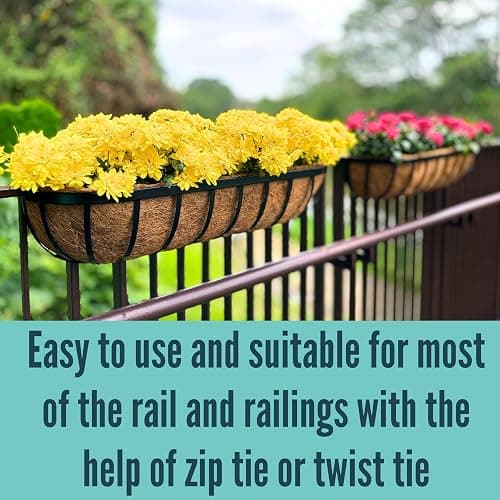 LaLaGreen Fence Planters for Outdoor Plants (24 Inch, 4 Pack) Black Metal Window Boxes Planter To Attach To House, Wall Mounted Flower Coco Baskets Outside Deck Railing Balcony Garden Porch Patio Rail thumbnail 8