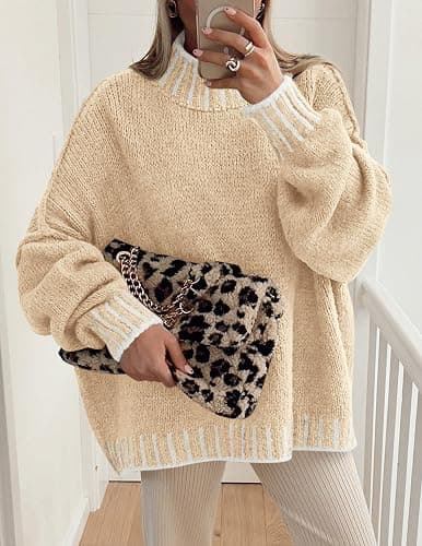PRETTYGARDEN Women's 2025 Fall Oversized Pullover Sweaters Long Sleeve Mock Neck Chunky Knit Jumper Tops Winter Clothing thumbnail 4