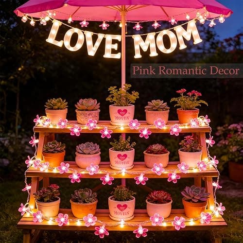 Pink Flower String Lights Valentine's Day Decor, 33ft 100 LED Plug in Decorative Fairy Floral Lamp, Create Romantic Cherry Blossom Dream for Bedroom, Wedding, Birthday Party Indoor Decorations thumbnail 9