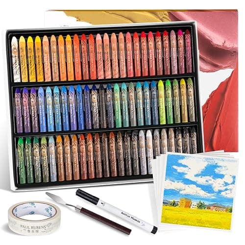 Paul Rubens Oil Pastel Set, Painting Kit, Art Supplies, Includes 72 Brightly Colored Oil Pastels + 1 Palette Knife+ 1 Roll of Masking Tape+ 1 Acrylic Marker + 10 Oil Pastel Paper - Image 1