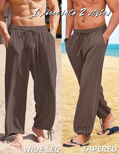 COOFANDY Men's Cotton Linen Pants Casual Harem Pants Elastic Waist Beach Boho Yoga Trousers thumbnail 4