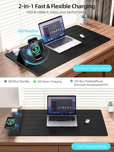 Mouse Pad with Magnetic Wireless Charging & Adjustable Phone Stand, 31.5"x15.8" Extended Desk Mat, Waterproof Ultra-Smooth Keyboard Pad, Non-Slip Base, with 20W PD Adapter, Black thumbnail 2