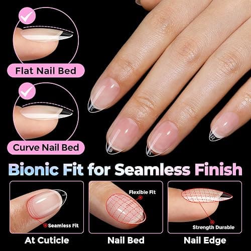 UNA GELLA Short Almond Gel Nail Tips 15 Sizes 300PCS Pre-Etched Soft Gel Clear Nail Tips Easy DIY Salon Short Almond Press On Nails Snug Fit Acrylic Fake Tips Extensions Long-Lasting Hold thumbnail 3