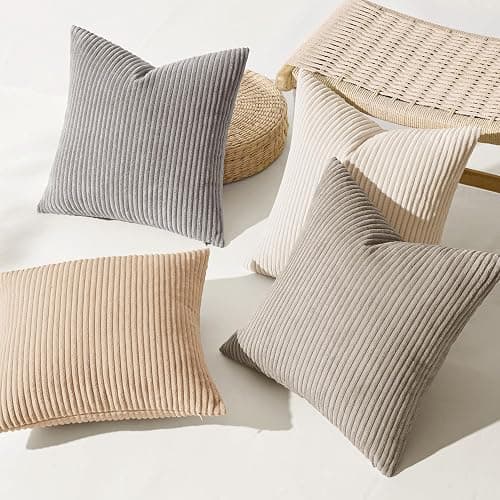 MIULEE Boho Farmhouse Neutral Cream Throw Pillow Covers 18x18 Inch Set of 4 Mordern Nordic Cushion Covers Soft Corduroy Spring Home Decor for Couch Bed Sofa Living Room thumbnail 7