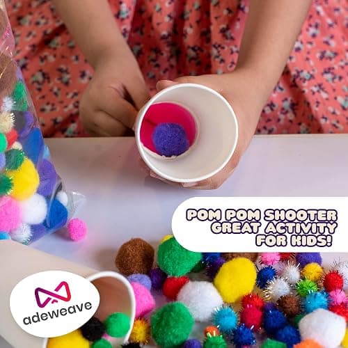 Adeweave 1000 Assorted Pom poms – Soft and Fluffy Craft Pom Pom Balls – Multicolor Craft Supplies Pompoms for Arts and Crafts in a Reusable Box, Large Puff Ball Ideal for DIY and School Activities thumbnail 5